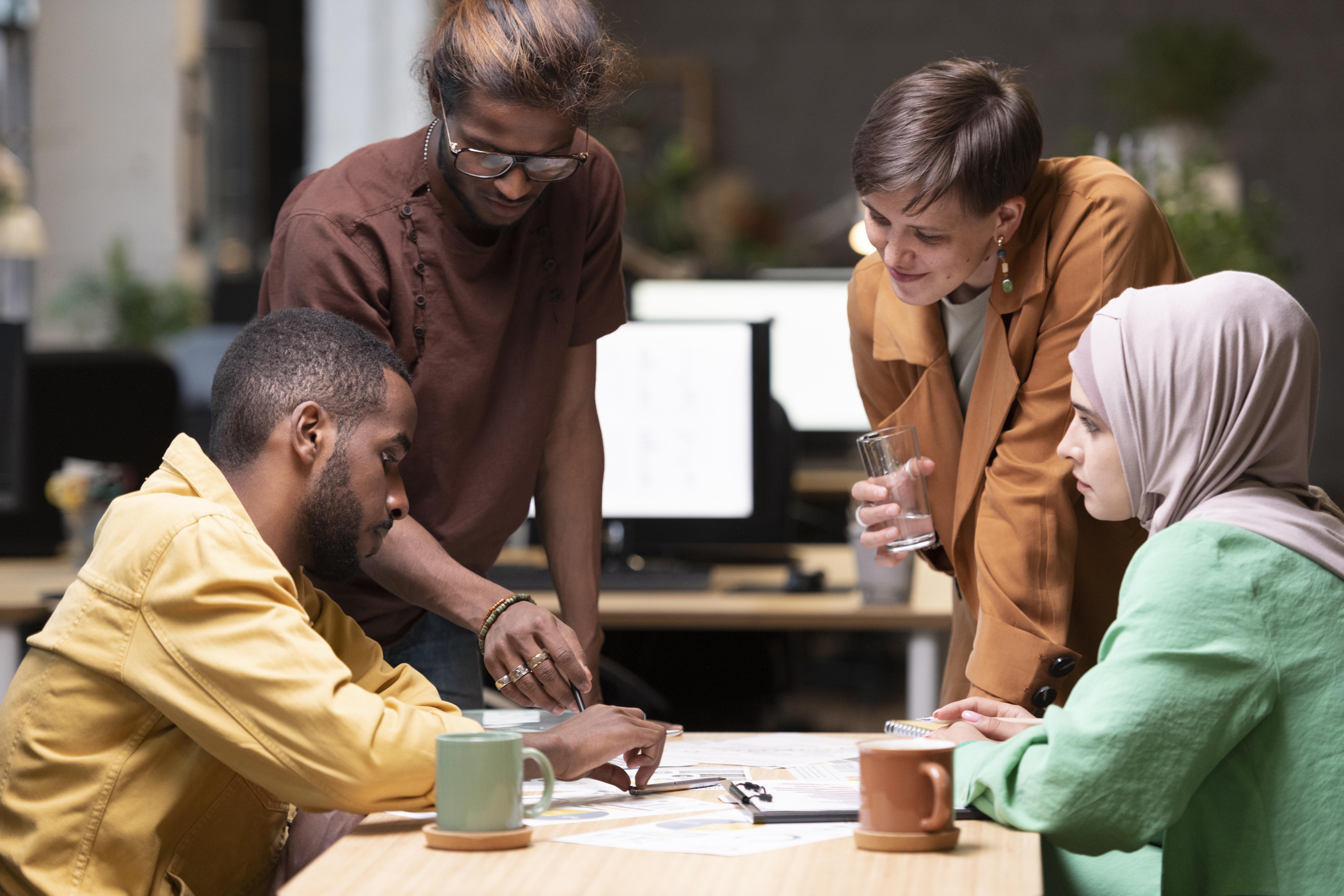 Multicultural corporate team in business discussion