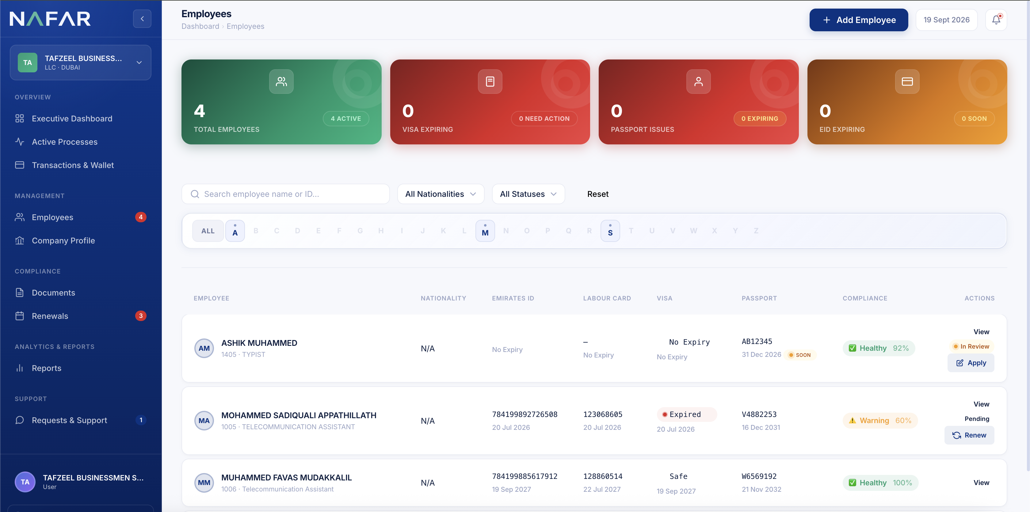 Nafar Files — employee compliance document directory